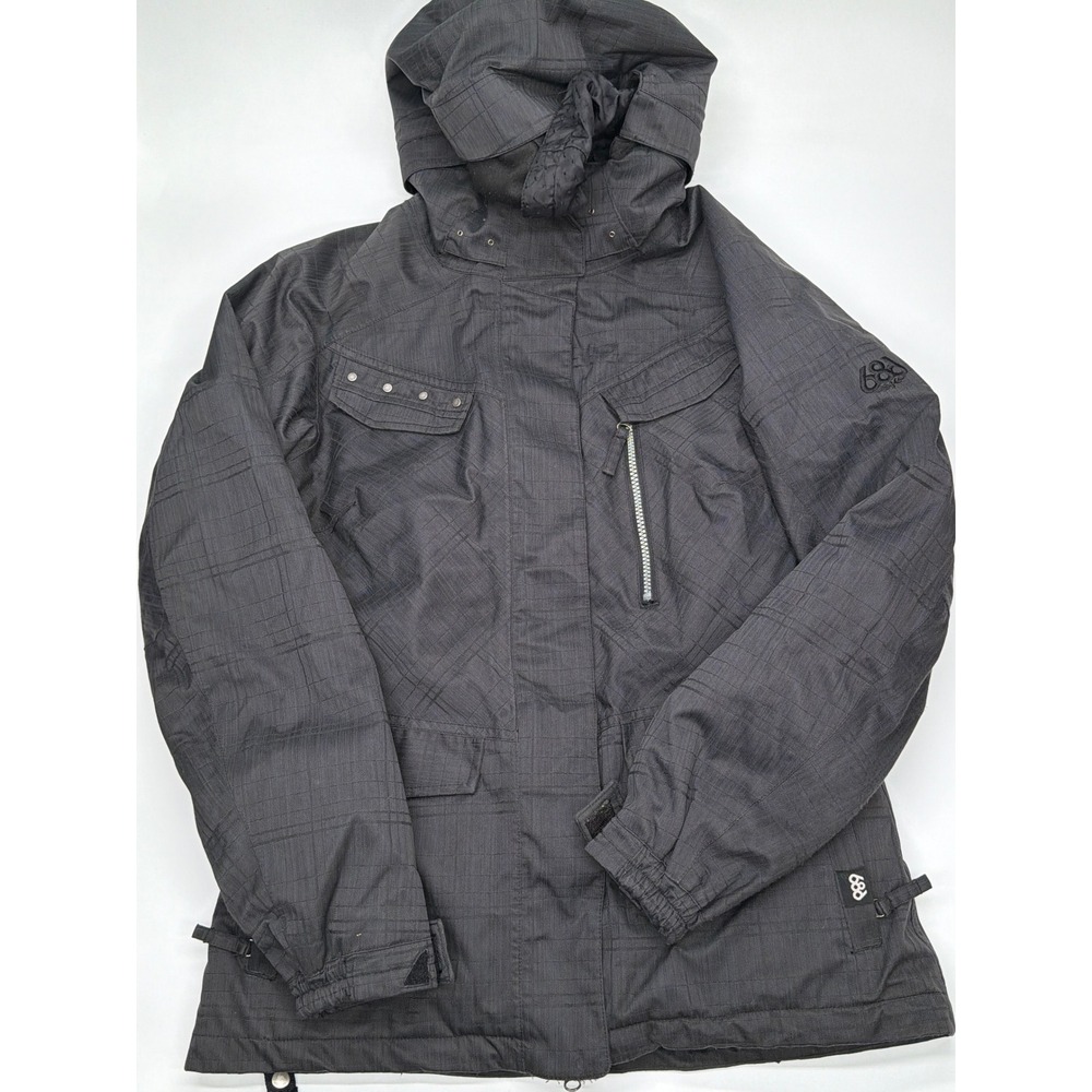 686 Womens Snowboard Jacket Black Textured Hooded Technical‎ Ski Shell 2 Layers